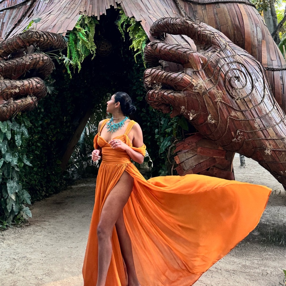 Orange Maxi Dress with Flowing Silhouette and Elegant Design